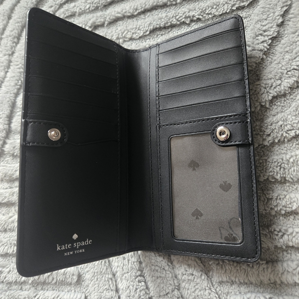 Kate Spade White and Light Gray Saffiano Zip Wallet with Silver Hardware - Picture 6 of 8